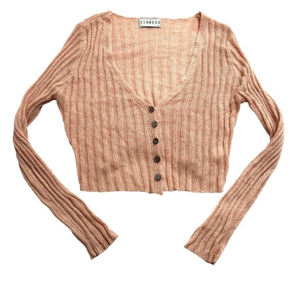 Lioness Ribbed Cardigan in Pink - Picture 1 of 4